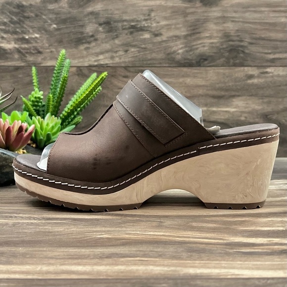 NIB Merrell Halendi Slide Wedge Sandal Full Grain Leather Brown Bracken - Picture 7 of 12
